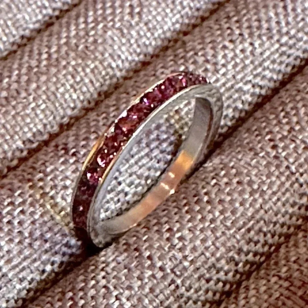 Purple Amethyst Colored CZ Stainless Steel Eternity Band Stack Ring February - Picture 3 of 5